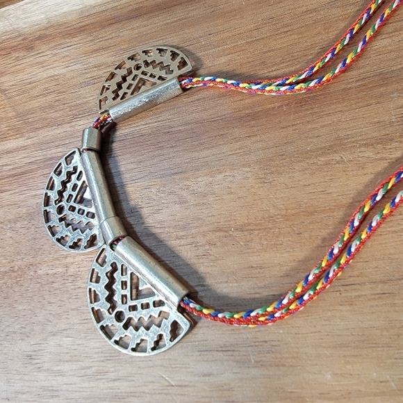 Old Navy Multi color braided necklace with Gold / Brass Tone Half Moon Pendant - Picture 4 of 16